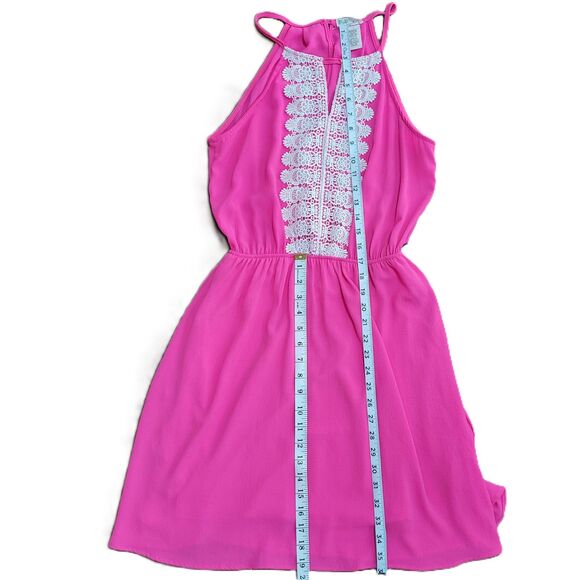Allie Rose hot pink fuchsia halter open back elastic waist dress size large - Picture 7 of 7